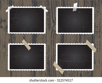 Old photo frames.Photo frames isolated on wooden background.Vector illustration.