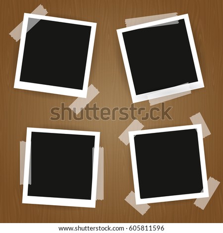 Old photo frames.Photo frames isolated on wooden background.Vector illustration.