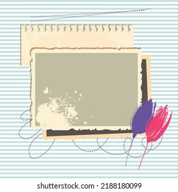 Papel fotográfico antiguo enmarca espacio para texto, fondo retro floral de álbumes