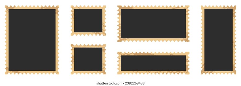 Old Photo Paper Set With Grunge Texture Frame In Different Shapes. Vintage Picture Set On White Background. Retro Black Photography Card Collection. Blank Photo Card. Isolated Vector Illustration.