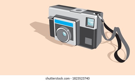 Old photogrphic camera with shadow on a pastel background