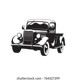Old pickup truck black vector 