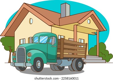 old pickup truck cartoon vector