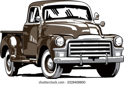 Old pickup truck vector illustration. Vintage transport vehicle
