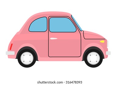 Old pink car. Isolated on white background