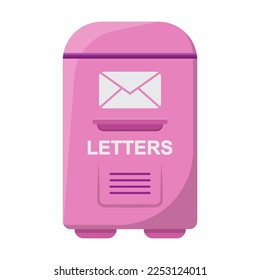 Old pink metal mailbox. Vector illustration of vintage street postbox for wall of house. Cartoon classic letterbox or box for envelopes in slot isolated white. Post service concept