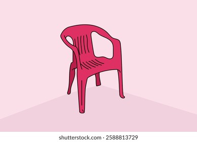 Old pink plastic chair illustration