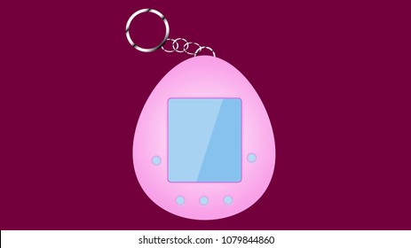 An old pink retro vintage antique hipster electronic toy tamagochi in the form of an egg, from the 80's, 90's for grooming a pet on a pink background. Vector illustration.