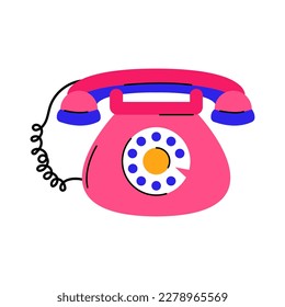 Old pink telephone in trendy style. Retro phone icon isolated on white background.	