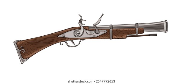 Old Pirate Flintlock gun Vector illustration