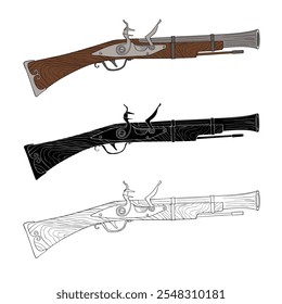 Old Pirate Flintlock gun Vector illustration