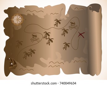 Pirate Cartoon Vintage Paper Treasure Map Stock Vector (Royalty Free ...