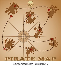 old pirate map showing locations of buried treasures