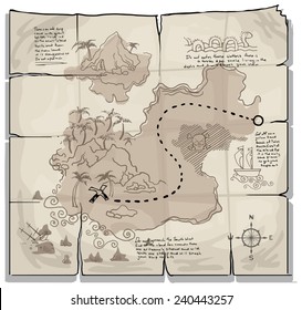 Old pirate map, vector illustration