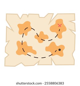 Old pirate treasure map, complete with aged paper texture, intricate markings, and the classic "X" that marks the treasure's location.