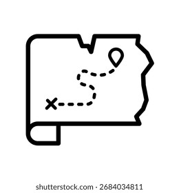Old pirate treasure map with dotted route - vector icon