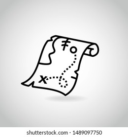 Old pirate treasure map line icon vector