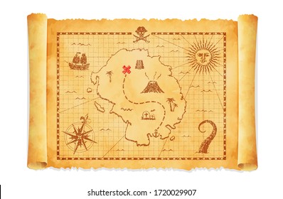 Old Pirate Treasure Map Vector Illustration
