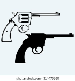 Old pistol. Isolated on blue background