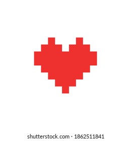 Old pixel game arcade icon in shape of red heart flat vector illustration