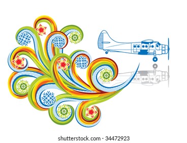 The old plane in abstract collage. Format A4. Vector illustration. Isolated groups and layers. Global colors.
