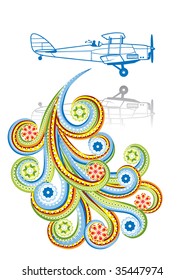 The old plane in abstract collage. Format A4. Vector illustration. Isolated groups and layers. Global colors.