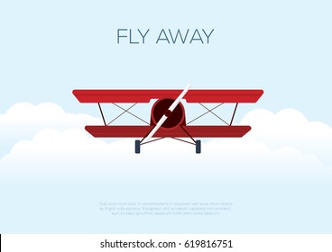 Old plane in clouds. Vector illustration