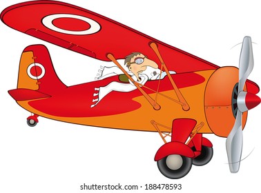 The old plane and the pilot cartoon