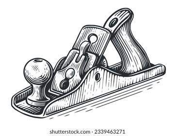 Old planer, Shaving tool for woodwork. Woodworking, carpentry Sketch vintage vector illustration