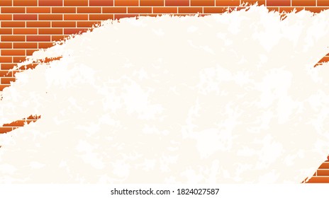 Old plastered wall. Background with brick masonry. Vector illustration.