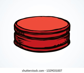 Old plastic cola tap shape on white space for text. Line bright red color hand drawn glass pop tea cocktail object logo emblem badge banner design in art retro cartoon style. Close up top macro view