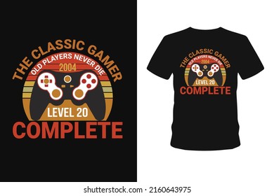  Old players never 1985 level 01 complete, Next level unlocked gaming t-shirt design,  Vector graphic, bundle-shirt, typographic poster, vintage, label, badge, logo, icon or t-shirt

