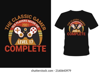  Old players never 1985 level 01 complete, Next level unlocked gaming t-shirt design,  Vector graphic, bundle-shirt, typographic poster, vintage, label, badge, logo, icon or t-shirt
