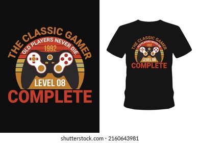  Old players never 1985 level 01 complete, Next level unlocked gaming t-shirt design,  Vector graphic, bundle-shirt, typographic poster, vintage, label, badge, logo, icon or t-shirt
