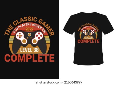  Old players never 1985 level 01 complete, Next level unlocked gaming t-shirt design,  Vector graphic, bundle-shirt, typographic poster, vintage, label, badge, logo, icon or t-shirt

