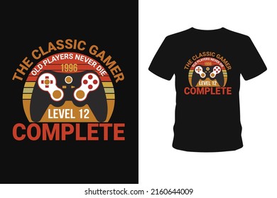  Old players never 1985 level 01 complete, Next level unlocked gaming t-shirt design,  Vector graphic, bundle-shirt, typographic poster, vintage, label, badge, logo, icon or t-shirt
