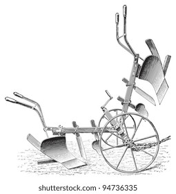 Old plough (made in Germany) / vintage illustration from Meyers Konversations-Lexikon 1897