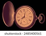 Old pocket watch. Editable hand drawn illustration. Vector vintage engraving. Isolated on black background. 8 EPS