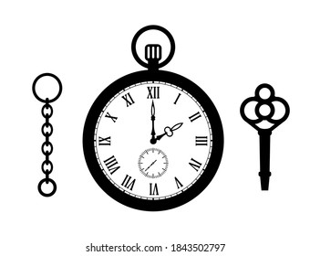 Old Pocket Watch Vector Icon Isolated On White Background