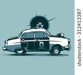 Old police car. Vector duotone illustration