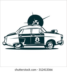 Old police car. Vector illustration