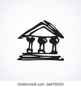 Old politic edifice structure on white background. Freehand linear black ink hand drawn picture emblem sketchy in art retro scribble cartoon graphic style pen on paper. front view with space for text