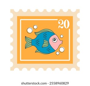 Old postage stamp with fish