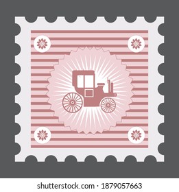 Viejo sello postal con la imagen de vehículos, auto.