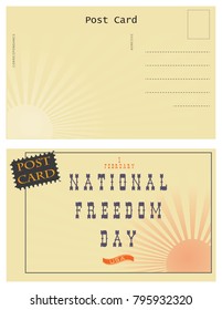 Old postcard. Day of national freedom. Turnover and the front of the card for the celebration of National Freedom Day in the United States