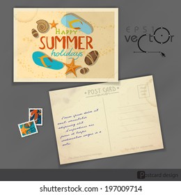 Old Postcard Design, Template. Vector Illustration. Eps 10