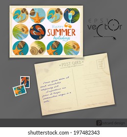 Old Postcard Design, Template. Vector Illustration. Eps 10