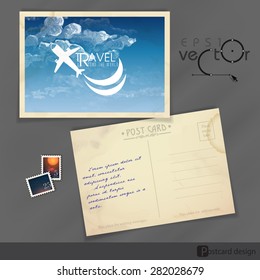 Old Postcard Design, Template. Vector Illustration. Eps 10