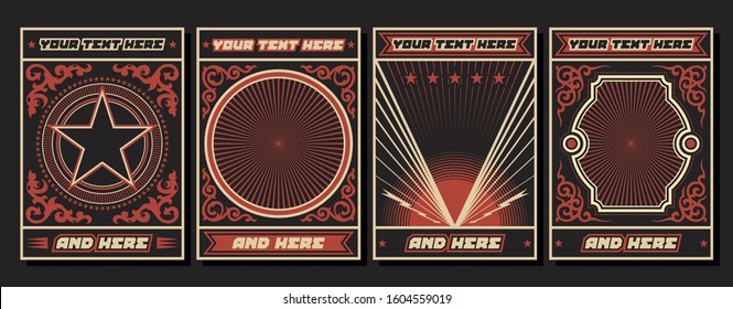 Old Poster Background Samples, Decor Elements, Black Red White Style