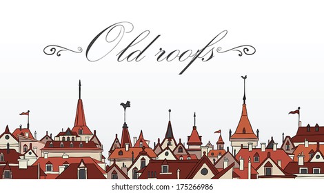 Old Prague roofs. Colorful vector illustration
